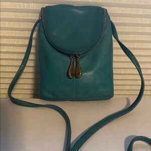HOBO Fern Teal Blue Leather Small Crossbody Bag Womens Camera phone Travel soft
